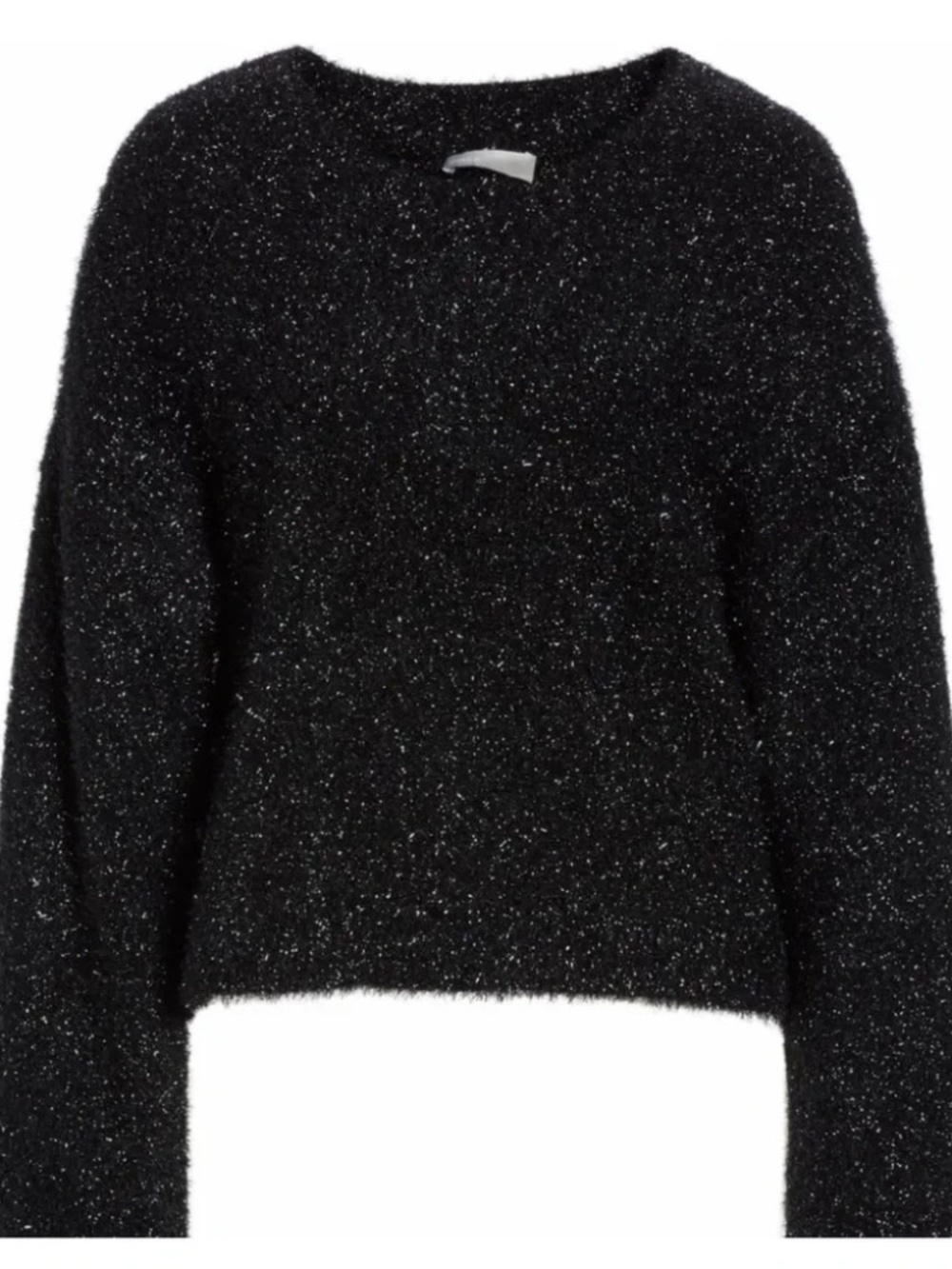 Women's Vince Black Boxy Metallic Sparkle Crew Neck Sweater, sz M